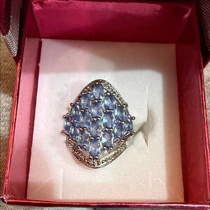 Sterling Silver Blue Marquise Cluster Ring - Blue Gemstone